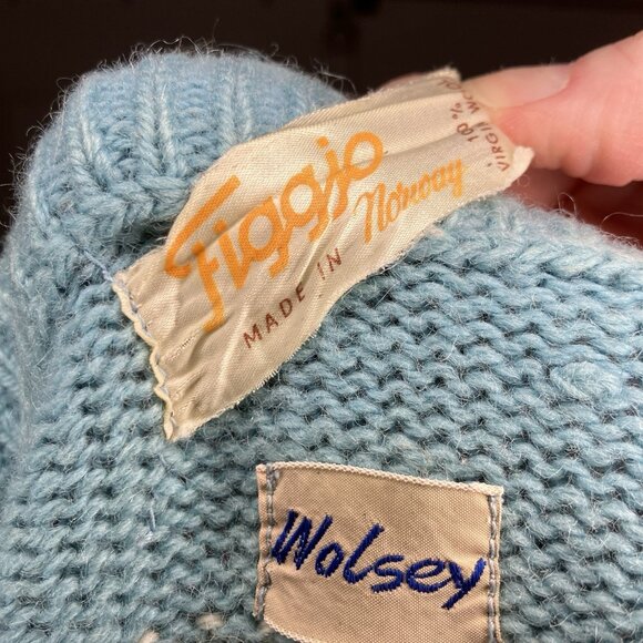 Vintage Figgjo Sweater Womens Wolsey Fair Isle Made in Norway Knit Blue Wool Ski - Picture 3 of 9